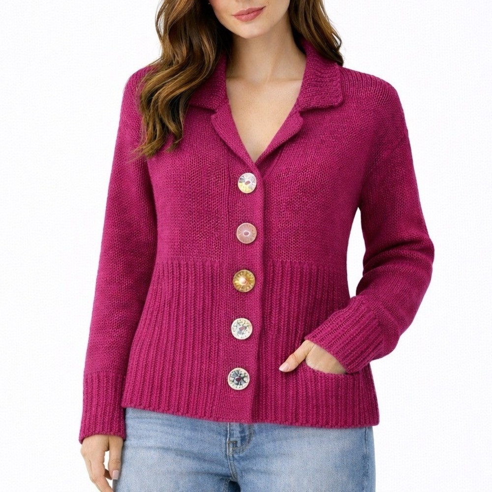 PURE Handknit 100% Cotton Cardigan. Size M/L‎